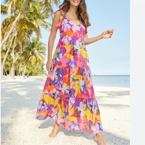 Jude Connally Rose Maxi Dress Size XL Kaleidoscope Floral Tie Preppy Women